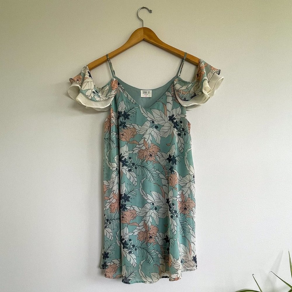 Sienna Sky | Cold Shoulder Floral Dress | Blue Floral | Medium